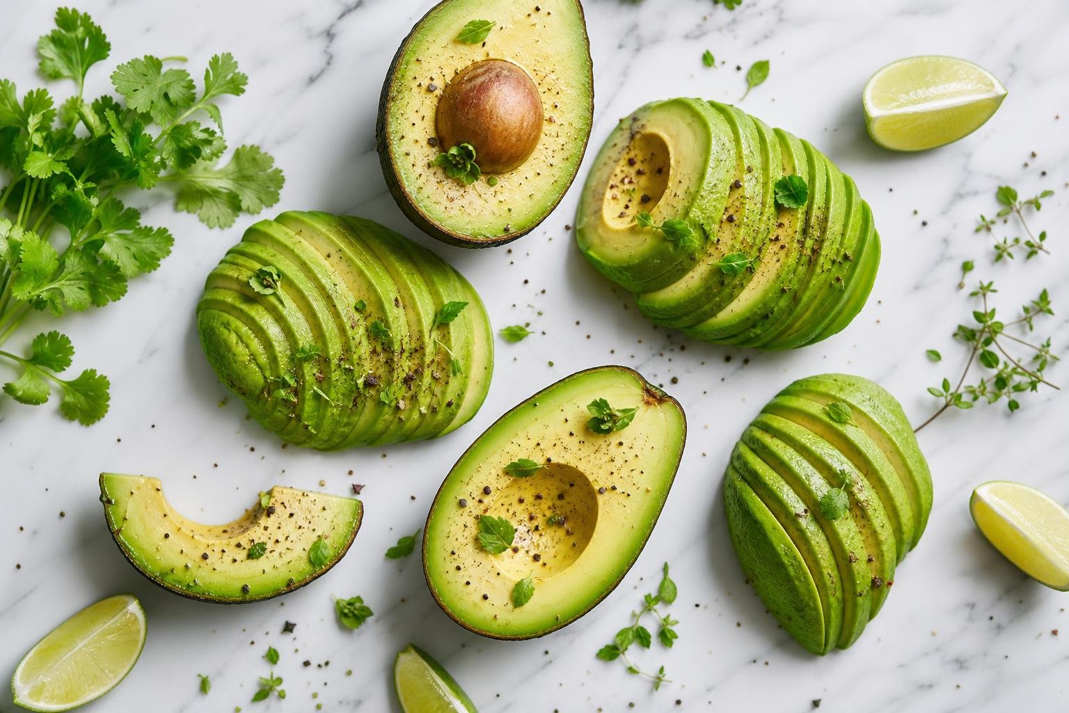 Fresh halved avocado on cream surface